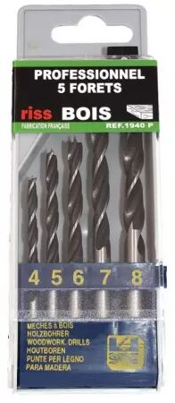 Forets 4 a 8 mm bois 3 pointes coffret de 5 pieces riss