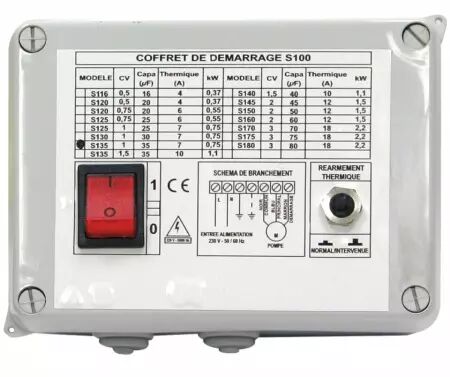 Coffret de démarrage pompe de forage monophasé 5,6 A Renson