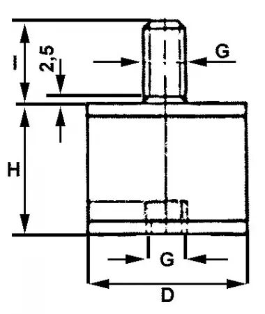 Plot cylindrique anti-vibratoire male femelle 16/15 m5