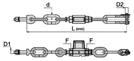 Stabilisateur a chaine 14 mm 20x2,5 lg 594-657 mm type ford