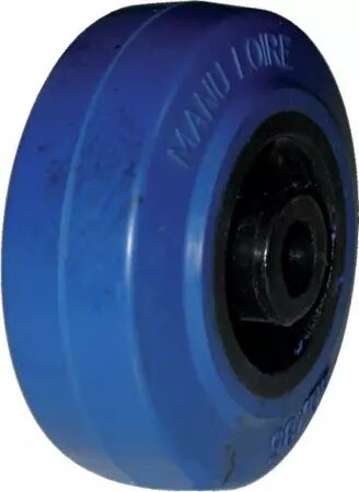 Roue polyamide 100x35 mm alesage rouleaux 12 mm caoutchouc bleu