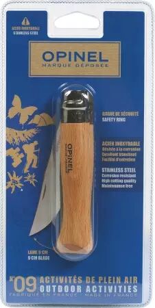 Couteau lame acier inoxydable n°9 blister opinel