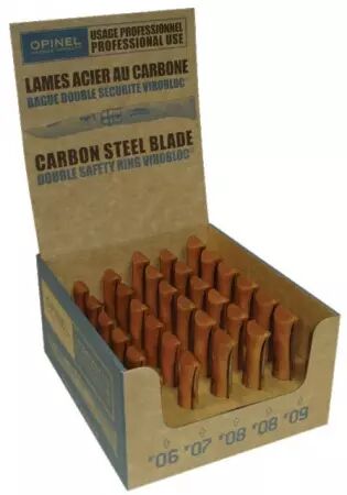 Couteau lame acier carbone boite presentoir de 30 opinel