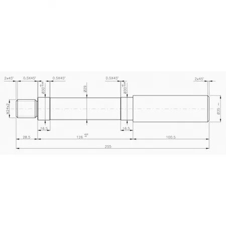 Axe a souder complet 35x255 avec roulements 6206 pour roue tole