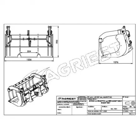 Benne grand volume ap-bgv longueur 2450 mm jlg