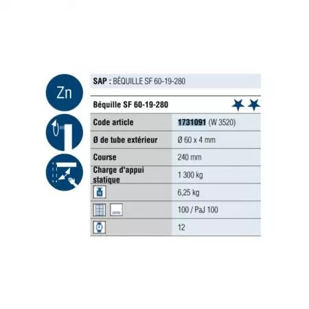 Béquille boulon 40 cm - 1300 kg