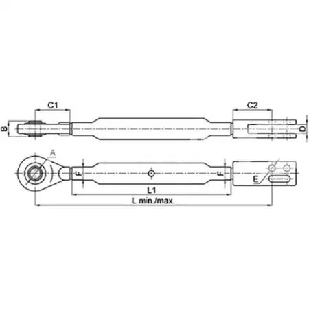 Chandelle chappe/rotule l.670/785mm adaptable Massey Ferguson