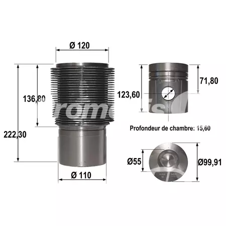 Chemise/piston adaptable d. 100 mm