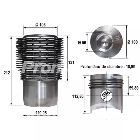 Chemise/piston adaptable d. 100 mm