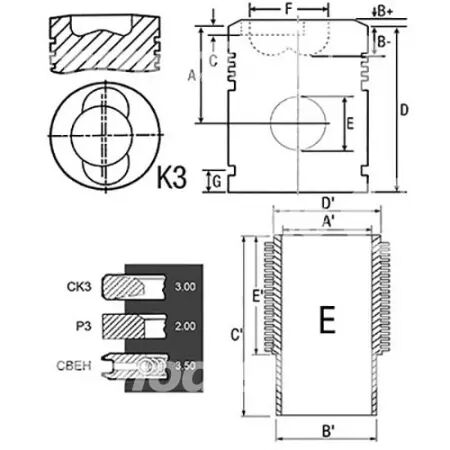 Chemise/piston adaptable d. 100 mm