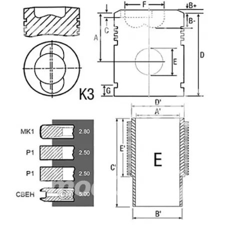 Chemise/piston adaptable d. 100 mm