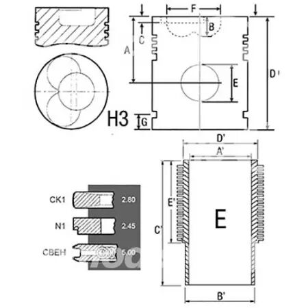 Chemise/piston adaptable d. 100 mm