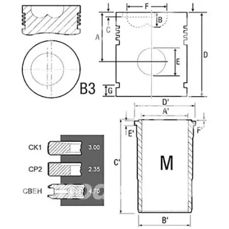 Chemise/piston adaptable d. 100 mm