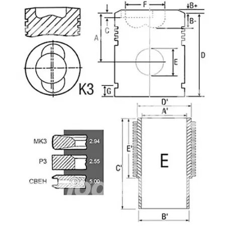 Chemise/piston adaptable d. 102 mm - h 137.3 mm