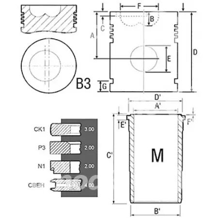 Chemise/piston adaptable d. 105 mm