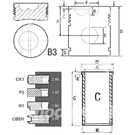 Chemise/piston adaptable d. 105 mm