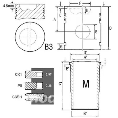 Chemise/piston adaptable d. 106.50 mm