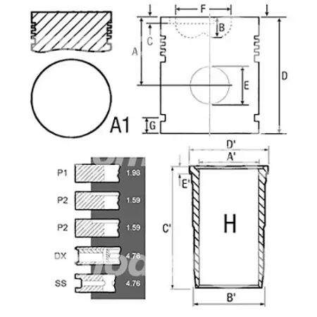 Chemise/piston adaptable d. 79.38 mm