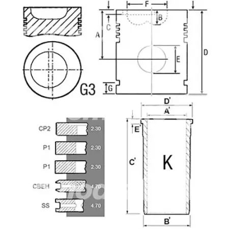 Chemise/piston adaptable d. 87.3 mm