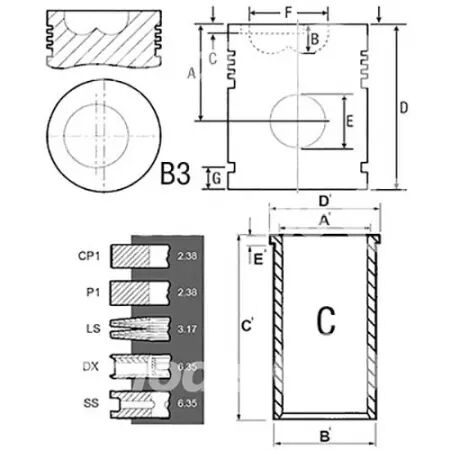 Chemise/piston adaptable d. 91.49 mm