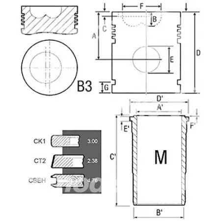 Chemise/piston adaptable d. 98.42 mm