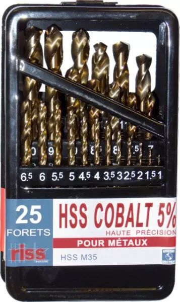 Coffret métallique 25 forets métaux HSS taillés meulés TECN'X Ø1 à 13mm -  Riss