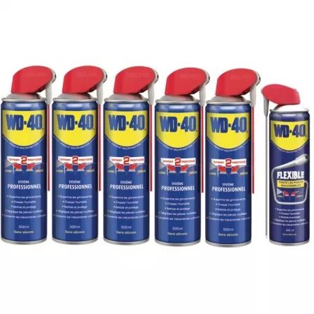 Dégrippant multifonctions pack de 5 x 500ml + 1 x 400ml embout flexible WD 40 offert