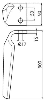 Dent herse rotative gauche adaptable Maschio 300x90x15 mm