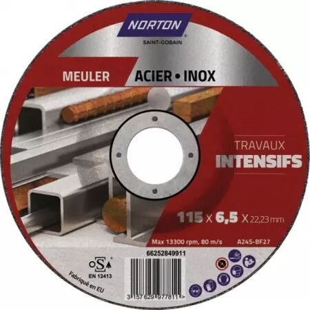 Disque a ebarber metal moyeu deporte  115x6,5x22,2 intensif norton