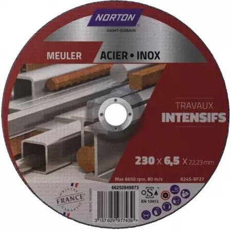 Disque a ebarber metal moyeu deporte  230x6,5x22,2 intensif norton