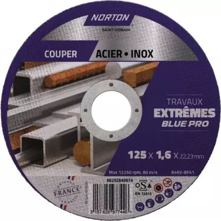 Disque a tronconner  metal/inox fin plat 125x1,6x22,2 extreme norton