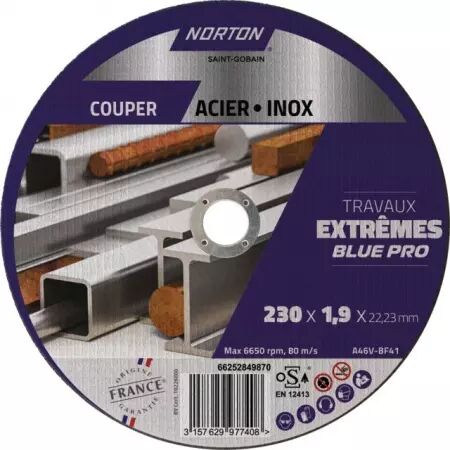 Disque a tronconner  metal/inox plat 230x1,9x22,2 extreme norton