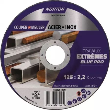 Disque a tronconner/ebarber acier/inox moyeu deporte 125x2,2x22,2 extreme norton