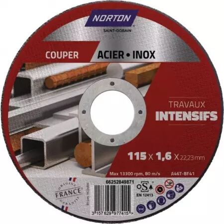 Disque a tronconner metal fin plat 115x1,6x22,2 intensif norton