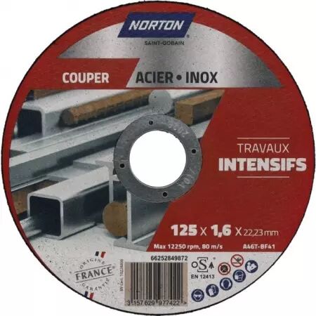 Disque a tronconner metal fin plat 125x1,6x22,2  intensif norton