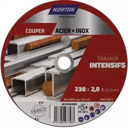 Disque a tronconner metal fin plat 230x2x22,2  intensif norton