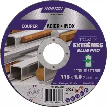 Disque a tronconner metal/inox fin plat 115x1x 22,22 extreme norton