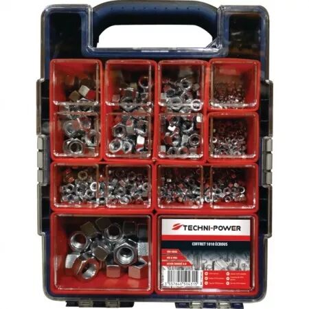 Ecrous hexagonaux zingue 8.8 diametre 3 a 16mm coffret 1010 pieces techni-power