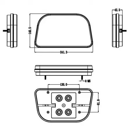 Feu arrière gauche rectangle 6 fonctions 12-24v connexion rapide mâle 8 pin Techni-Power