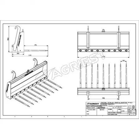 Fourche a fumier avec dents lg 1,7 m jcb q-fit