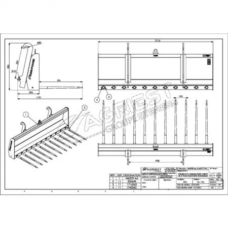 Fourche a fumier avec dents lg 2,10m jcb q-fit