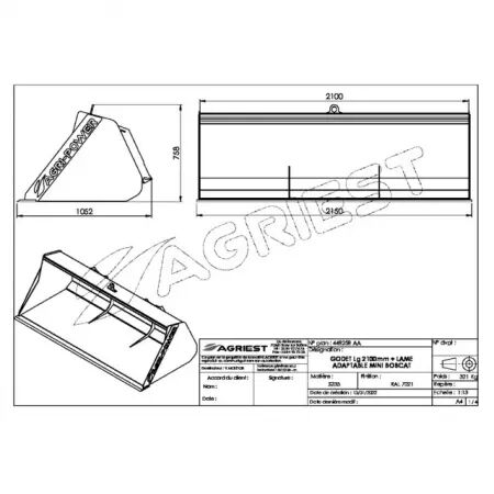 Godet frontal ap-gf a lame lg2100 mini bobcat 2