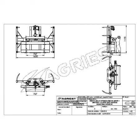 Griffe balle 8 dents bobcat flexible+coupleur+limiteur+clapet