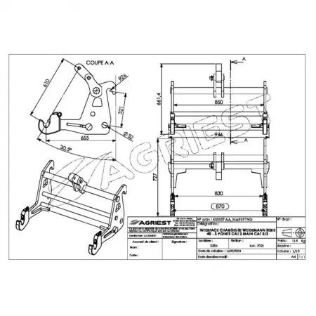 Interface chargeuse weidemann serie 40 -3 pts cat2 main cat 2/3