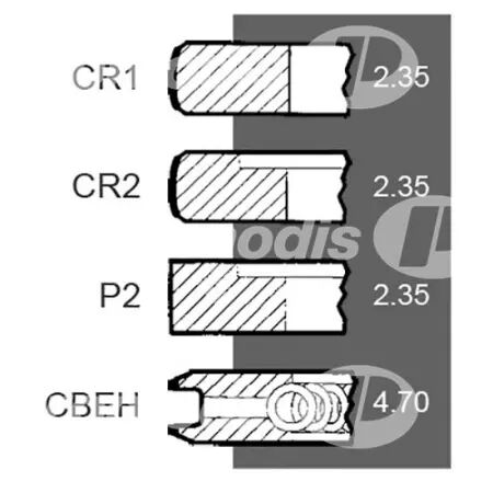 Jeu de segments d.106.68 mm adaptable Ford ayant Ford