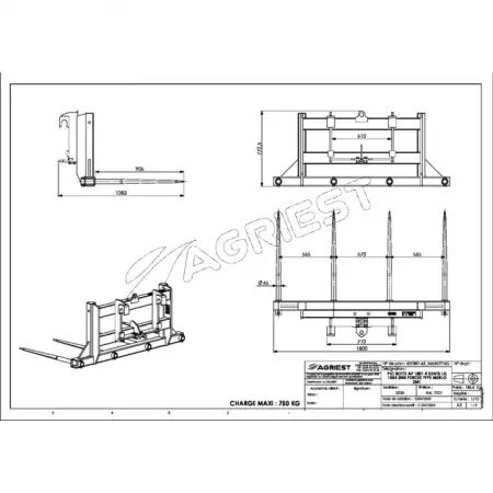 Pic botte ap 1801 4 dents ø45 lg 1055 percee type merlo zm1