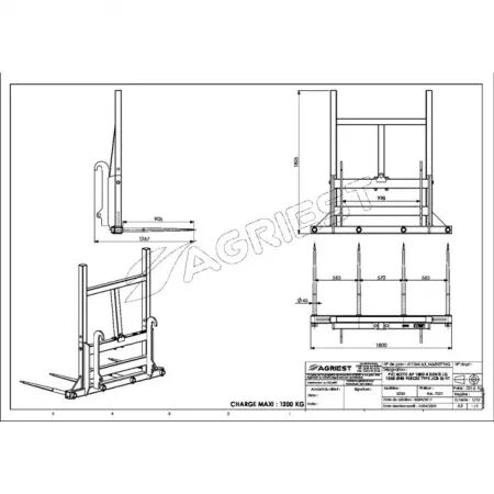 Pic bottes ap 1800 4 dents ø45 longueur 1055 percees jcb q fit