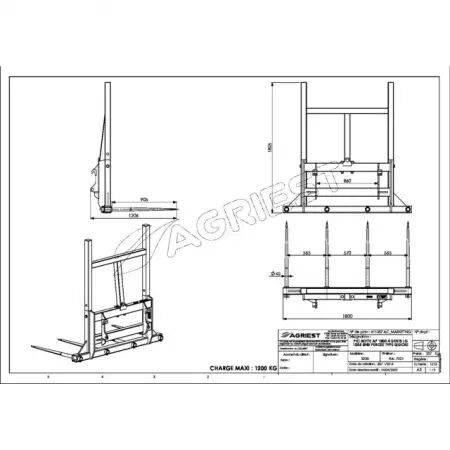 Pic bottes ap 1800 4 dents ø45 longueur 1055 percees quicke