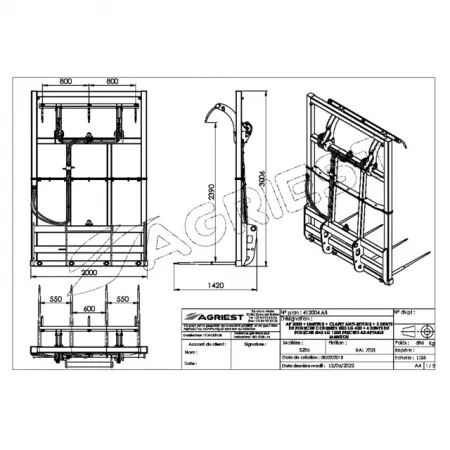 Pic bottes ap 2000 4 dents ø45 longueur 1200 percees manitou