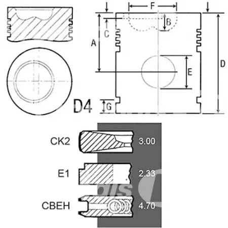 Piston avec segments et axe d.111.76 mm adaptable Fiat